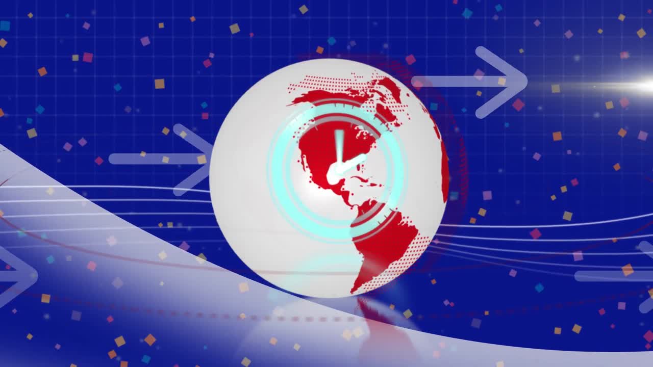 배경 에 회전 하는 지구 를 가로지르는 화살표 와 함께 빠르게 움직이는 시계 의 애니메이션