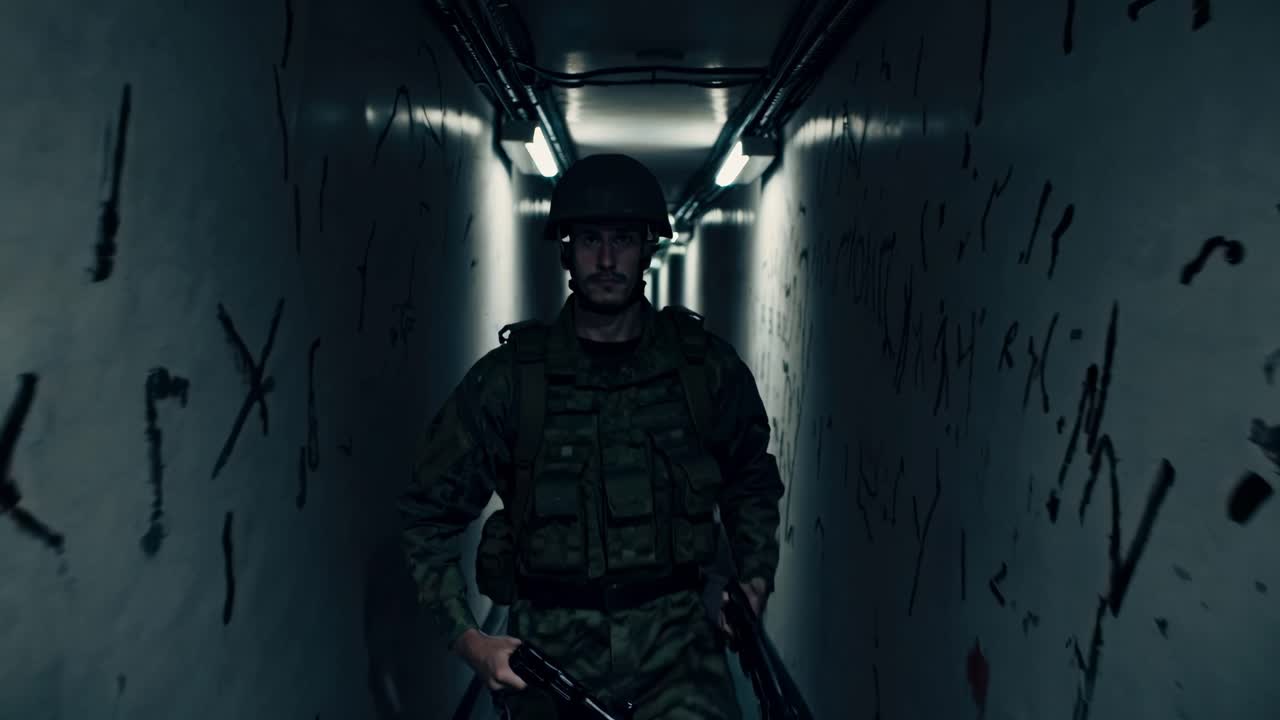 soldado en un túnel oscuro