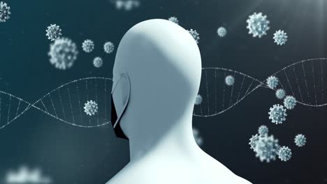DNA--Und-Coronavirus-Bakterien-Fliegen-über-Einen-Mann-Mit-Maske.