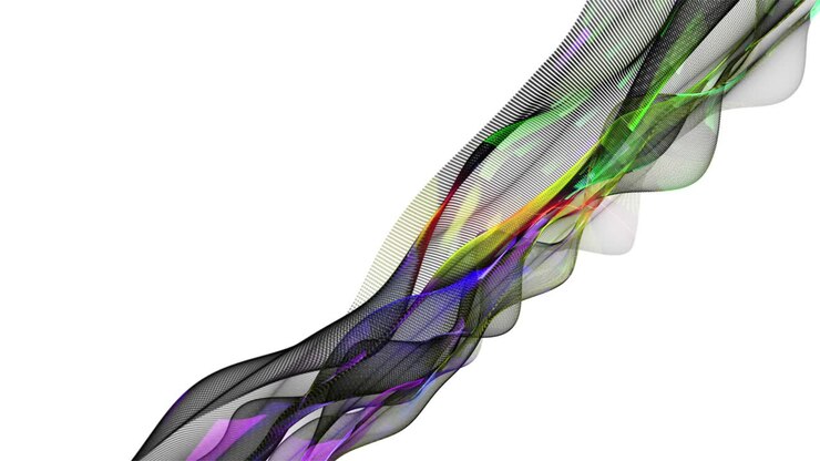 Animazione fantastica con oggetto a onda di particelle al rallentatore e spazio per il testo, 4096x2304 loop 4K