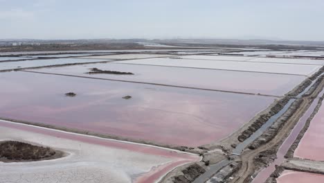 aerial view of pink salt flats