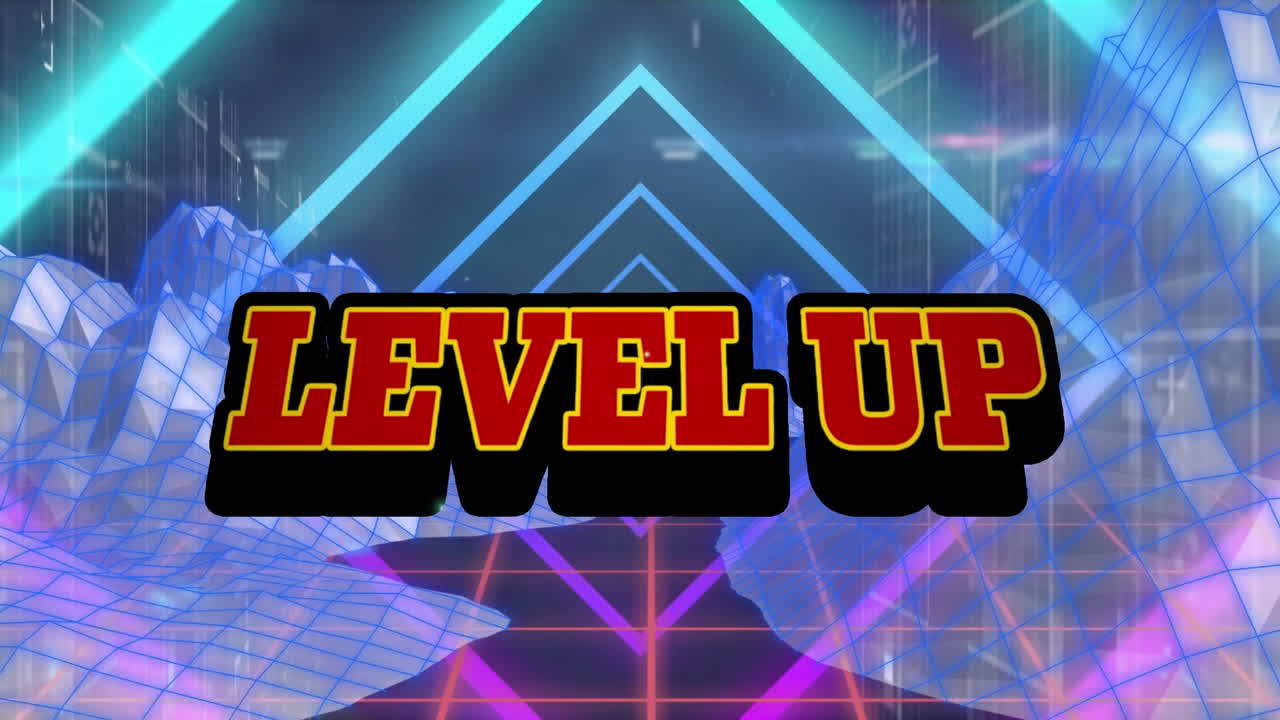 모양 위에 레벨 업 텍스트의 애니메이션