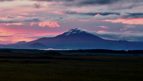 scenic sunrise over hekla volcano in iceland - aerial drone