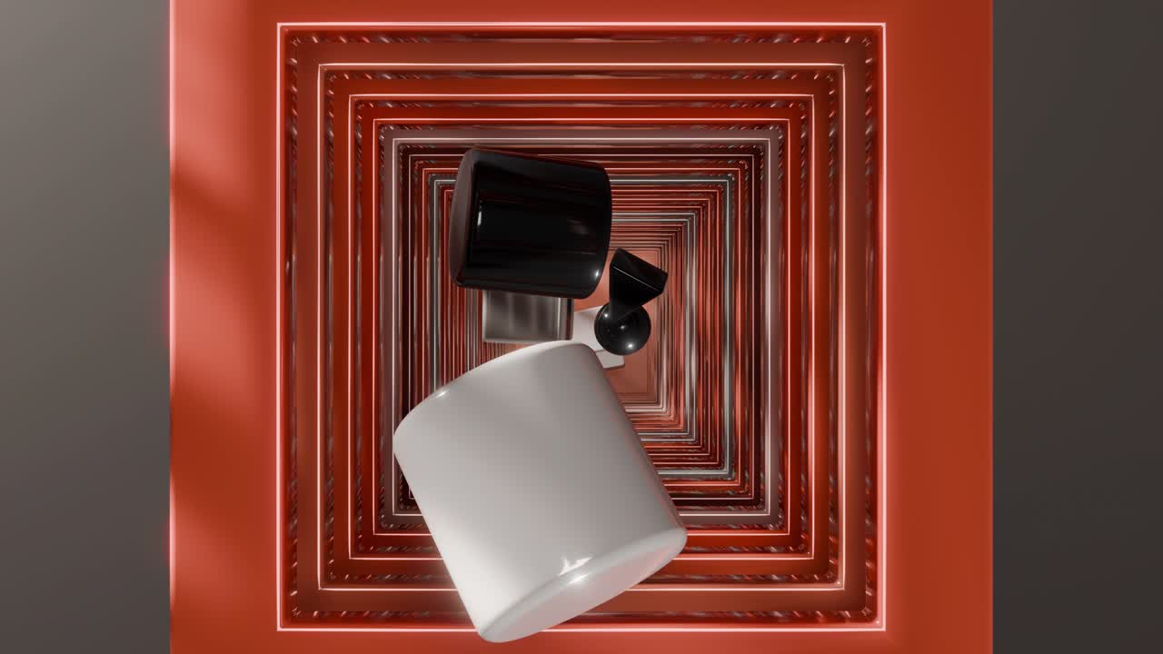 Abstrakta 3D-geometriska former i en tunnel