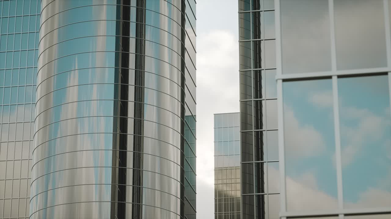 4K Video animation. Modern glass high-rise buildings.