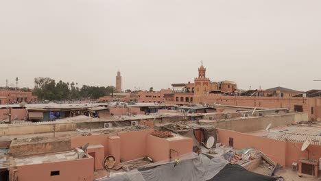 high angle panning view of the rooftops and old city of marrakesh, morocco