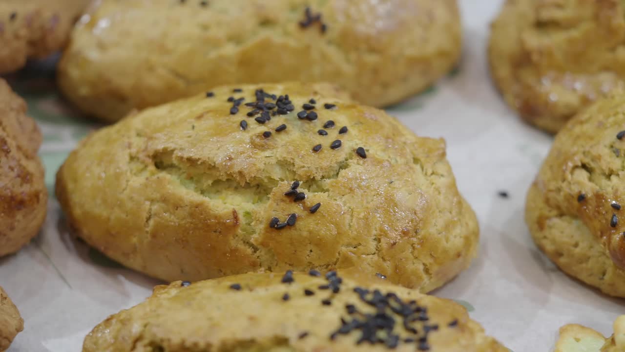 Freshly baked bread with sesame seeds