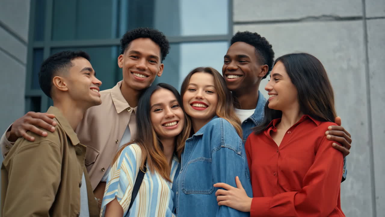 Diverse Group of Young Friends Smiling Together