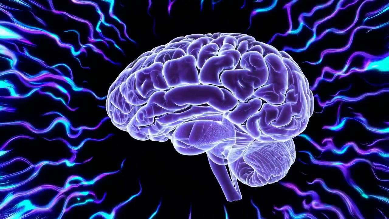 Human Brain Anatomy With Glowing Neural Network Activity