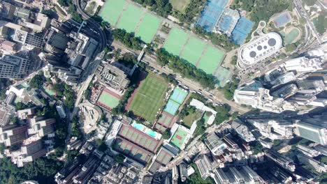 Aerial-view-of-Hong-Kong-waterfront-skyscrapers-and-coastline