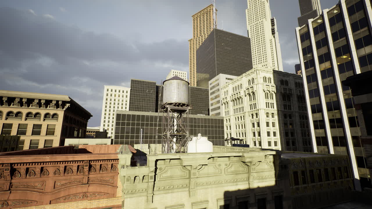 Urban skyline with historic architecture and modern buildings in daylight
