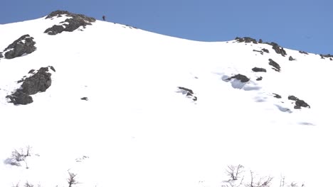 Professional-sportsman-skiing-alone-down-a-covered-in-snow-hill,-El-Bolsón,-Patagonia-Argentina