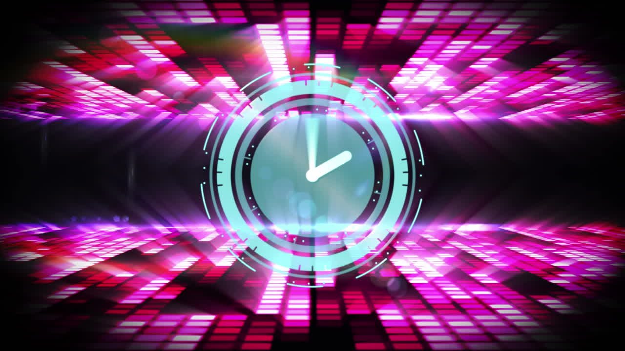 Animation of clock over disco lights