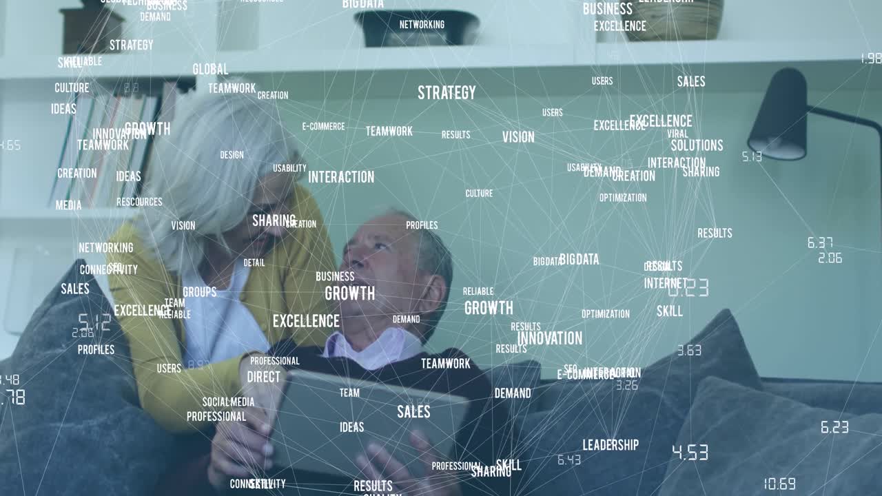 Animation of network of connections over senior couple