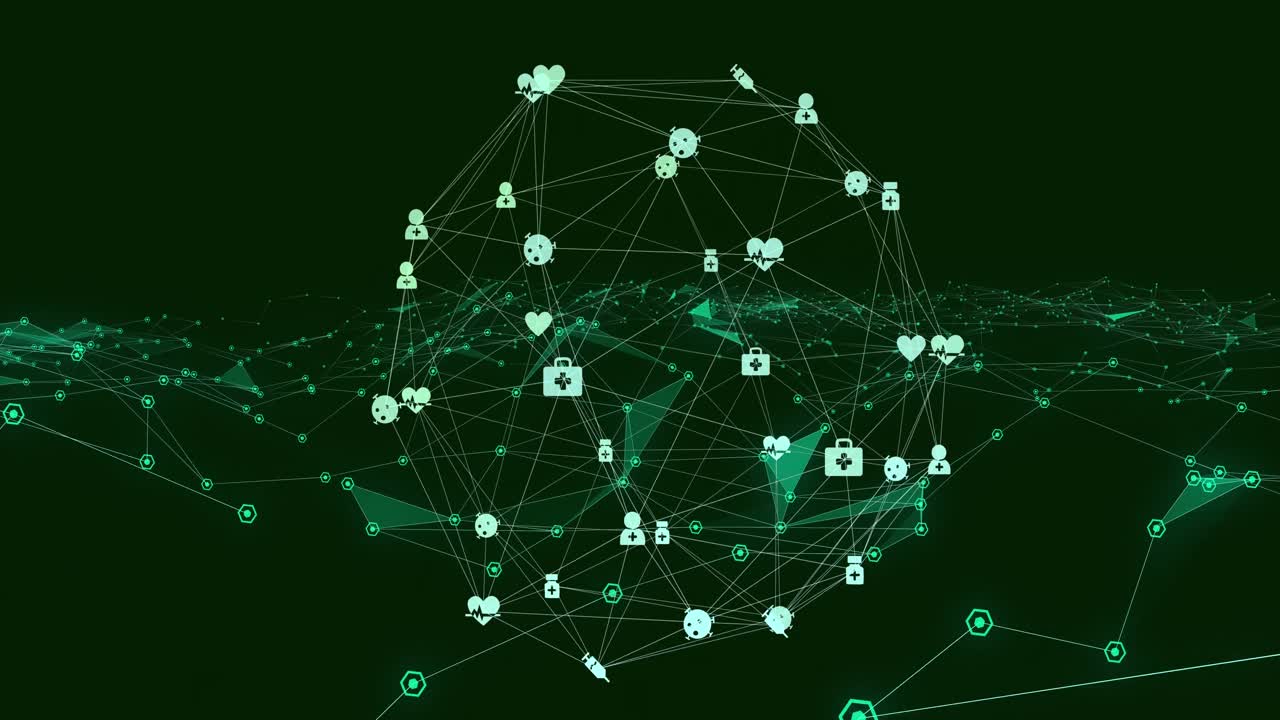 Animazione di una rete di connessioni con icone