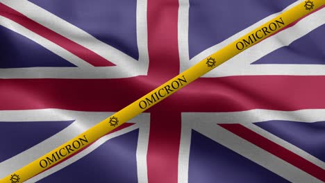 omicron variant and ban strip on united kingdom flag - flag of united kingdom