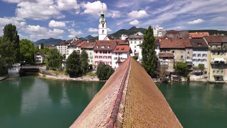 roman old wooden bridge olten switzerland town aerial drone infrastructure