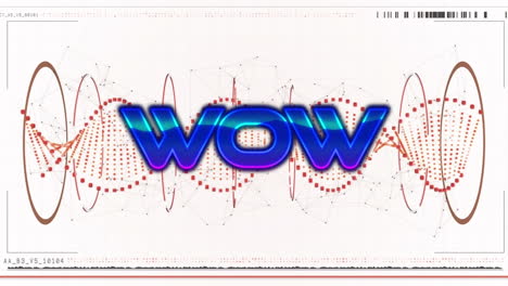 animación del texto wow sobre una hebra roja de adn giratoria