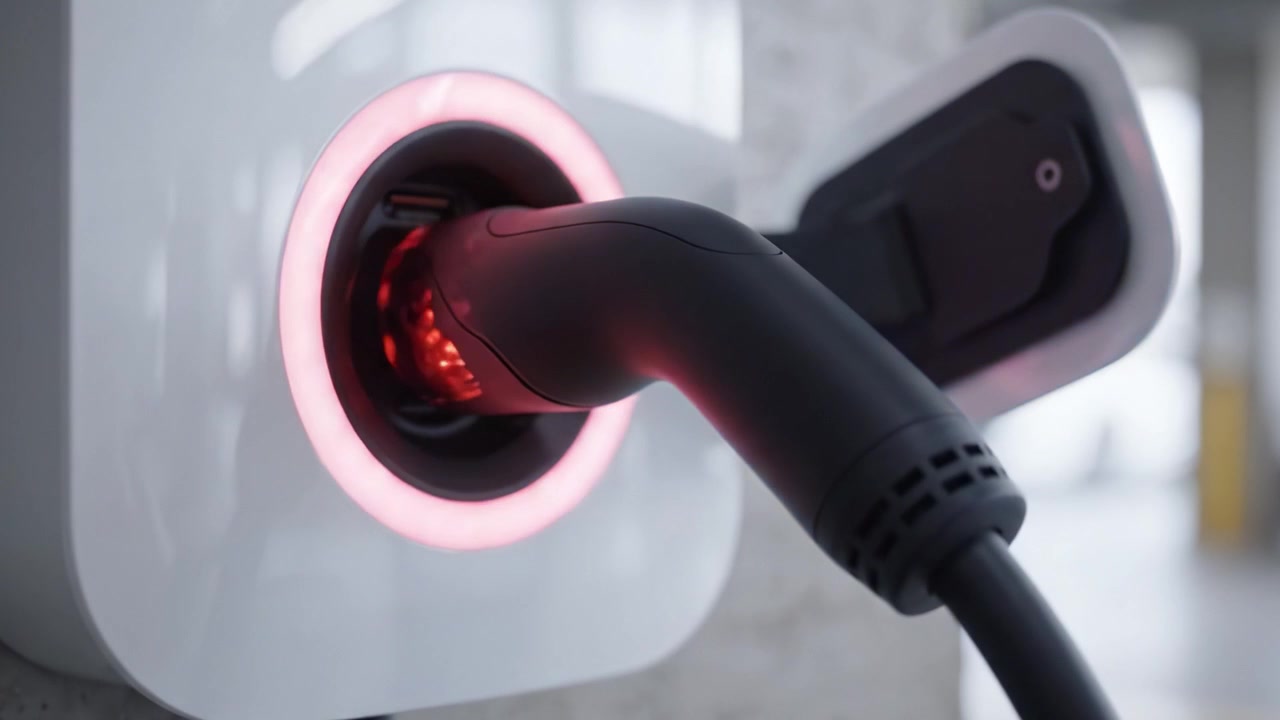 An individual connects an electric vehicle charging cable into a charging station, highlighting modern technology and the transition towards sustainable electric transportation solutions.