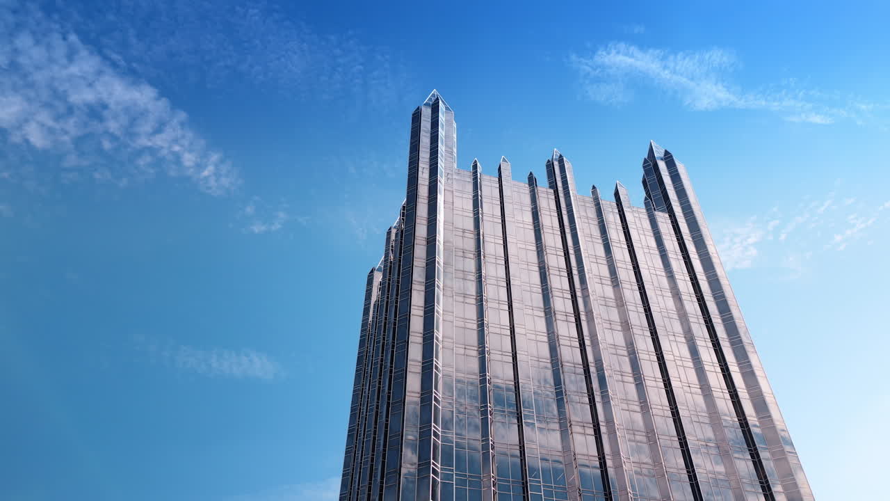 Unique design of One PPG Place building. Approaching the top of the skyscraper in Pittsburg, Pennsylvania, USA