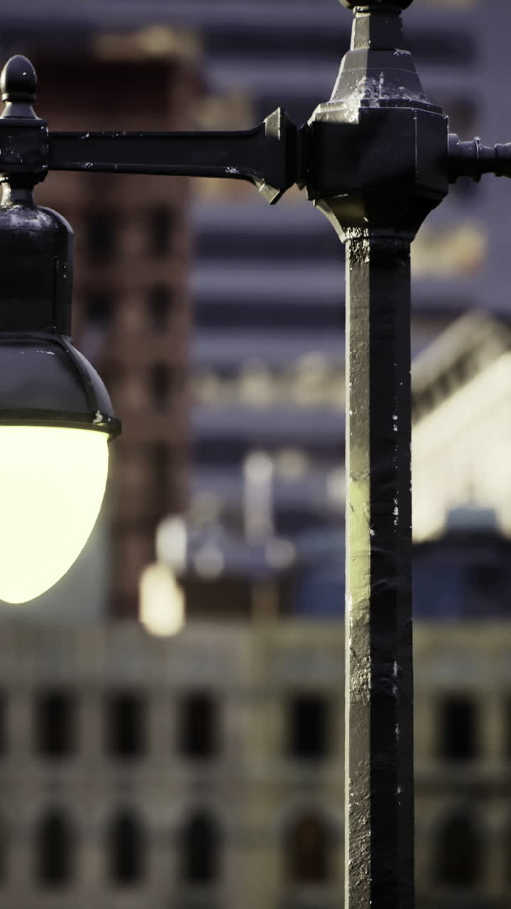 City lights illuminate urban street in evening