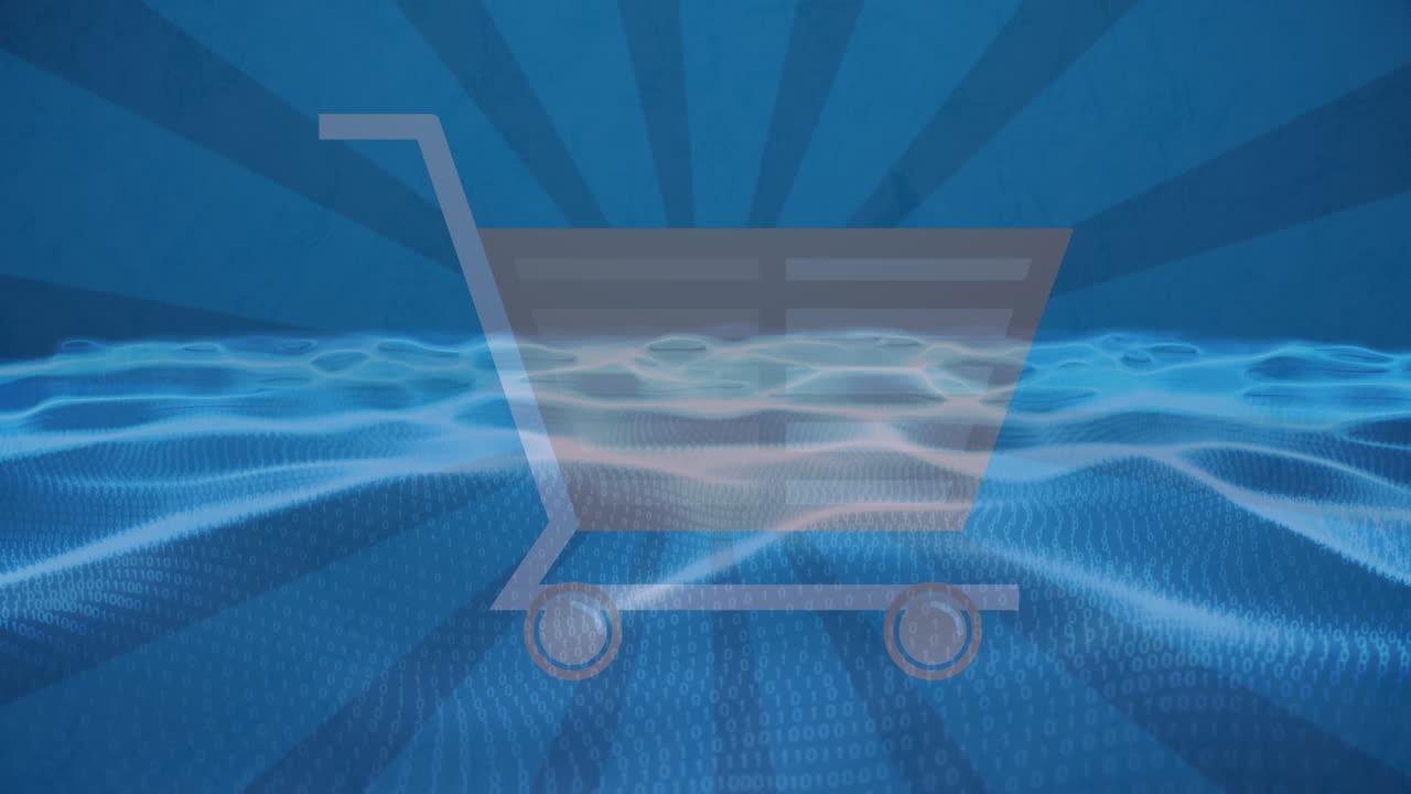 animación de iconos de medios y puntos sobre fondo azul