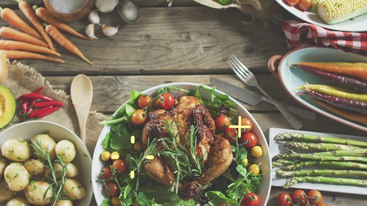 Riproduzione in avvio con bersagli gialli che appaiono, si spostano e pulsano su pollo arrosto per evidenziare il piatto.