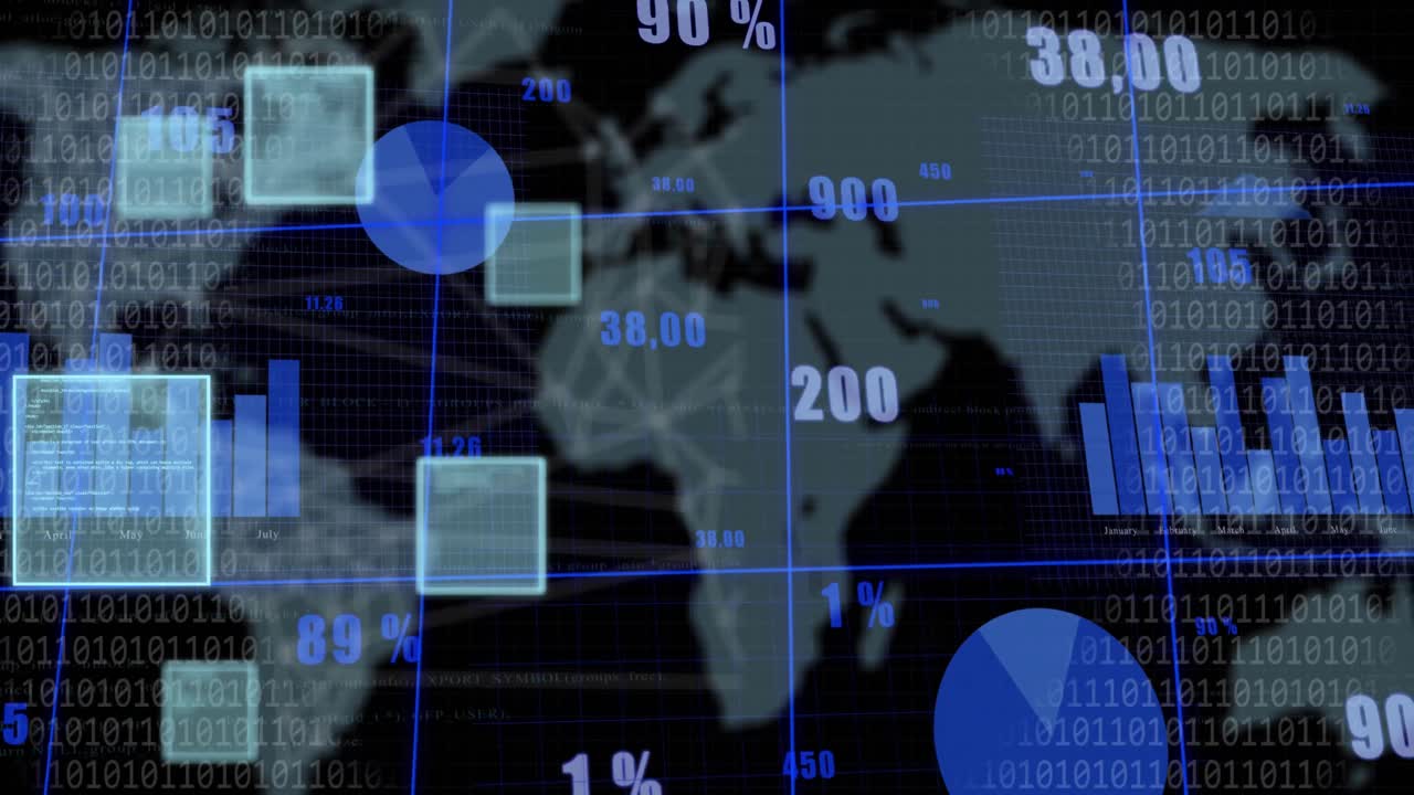 animación del procesamiento de datos sobre el mapa del mundo