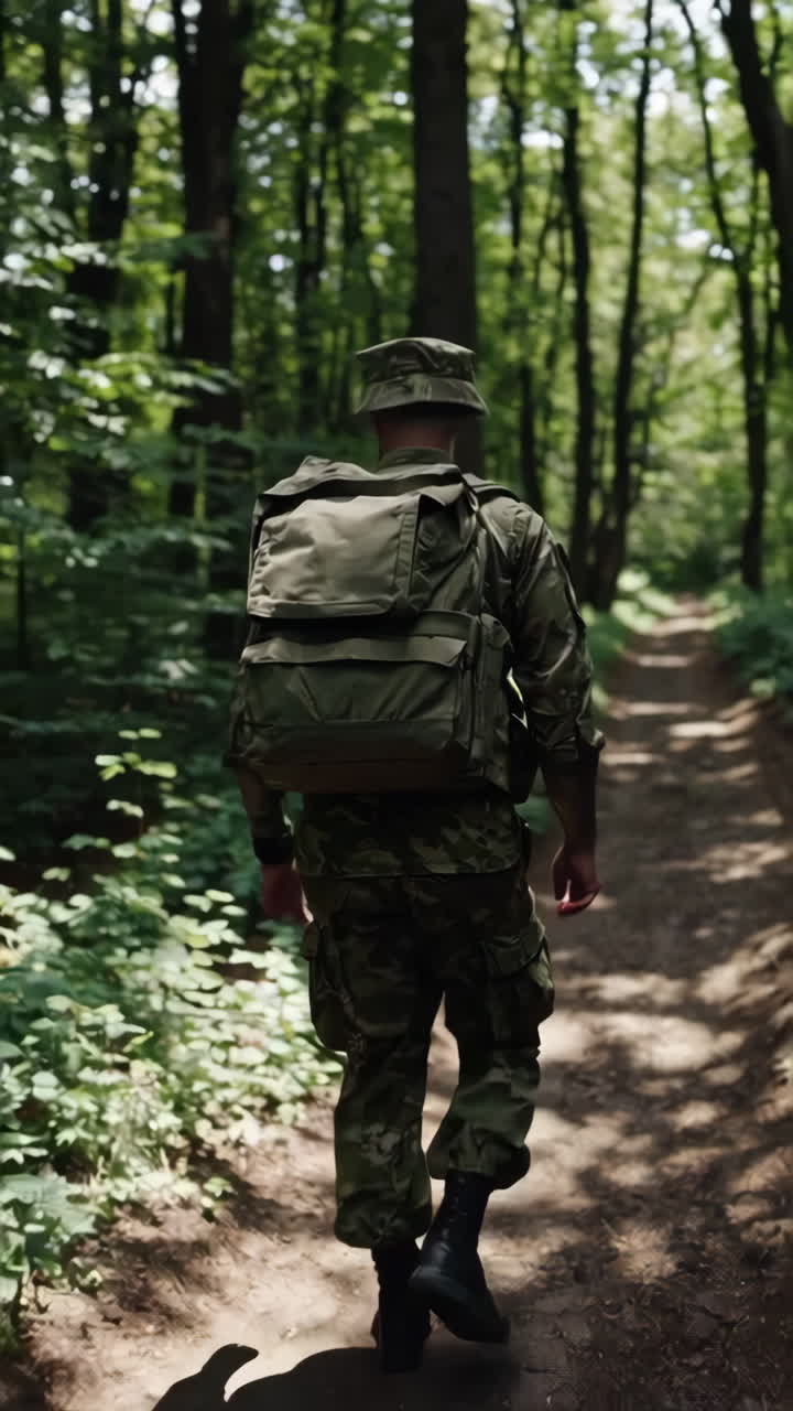Soldier Hiking in Forest