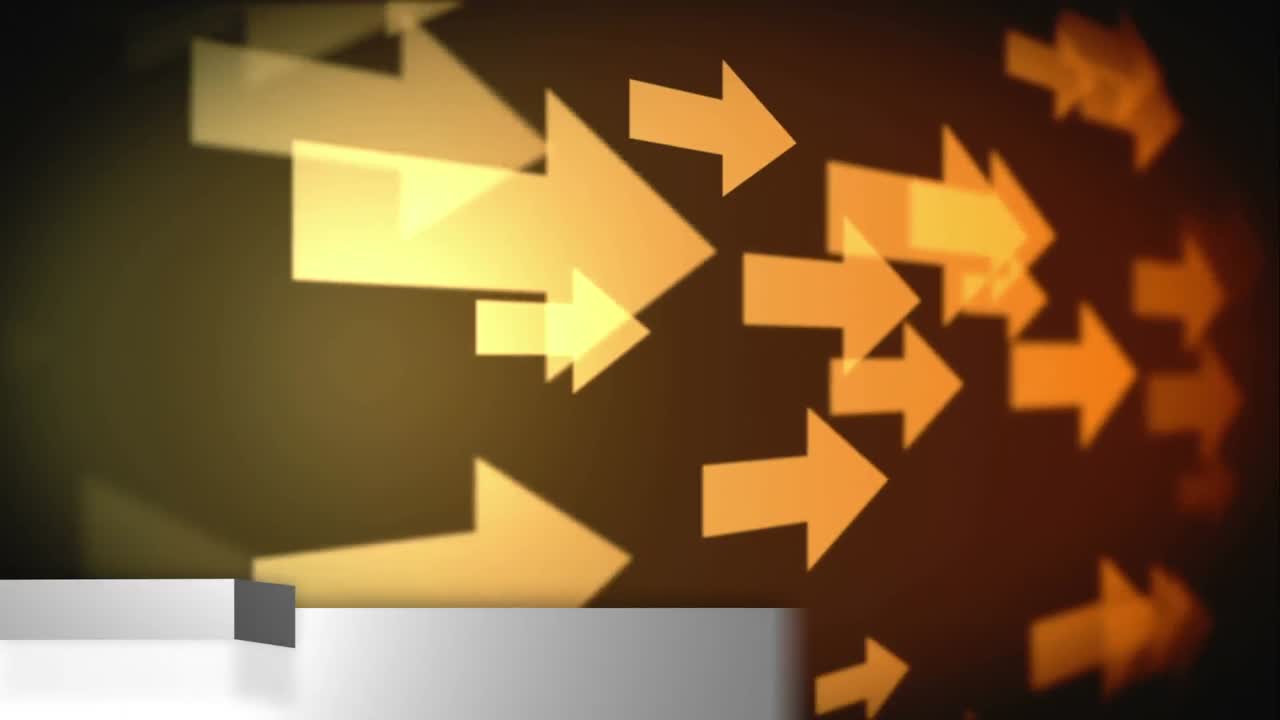 전 세계를 가로질러 움직이는 뉴스 텍스트와 화살표의 애니메이션.