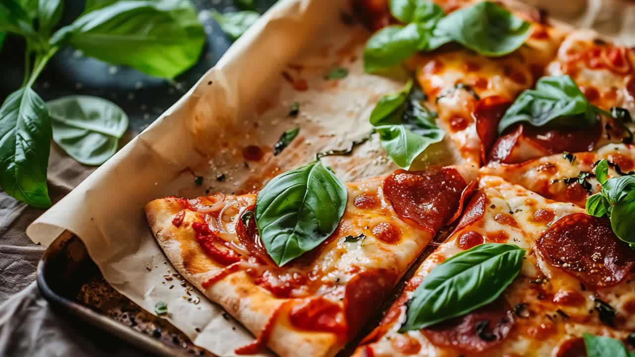 Pepperoni Pizza with Basil