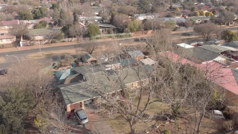 aerial shot of revealing a house in winter south africa