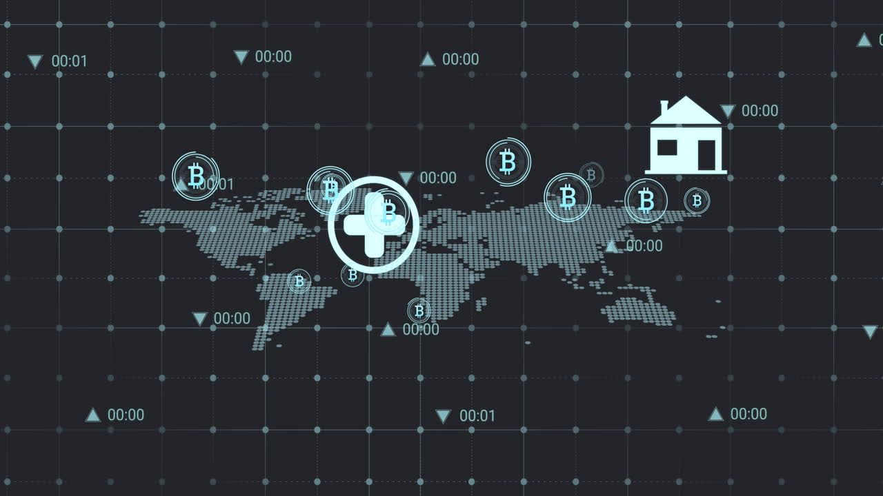 비트코인 기호를 통해 데이터 처리의 애니메이션