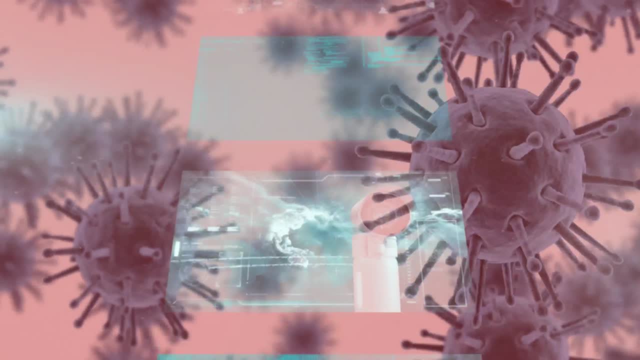 animación del procesamiento de datos en pantallas y células macro covid 19