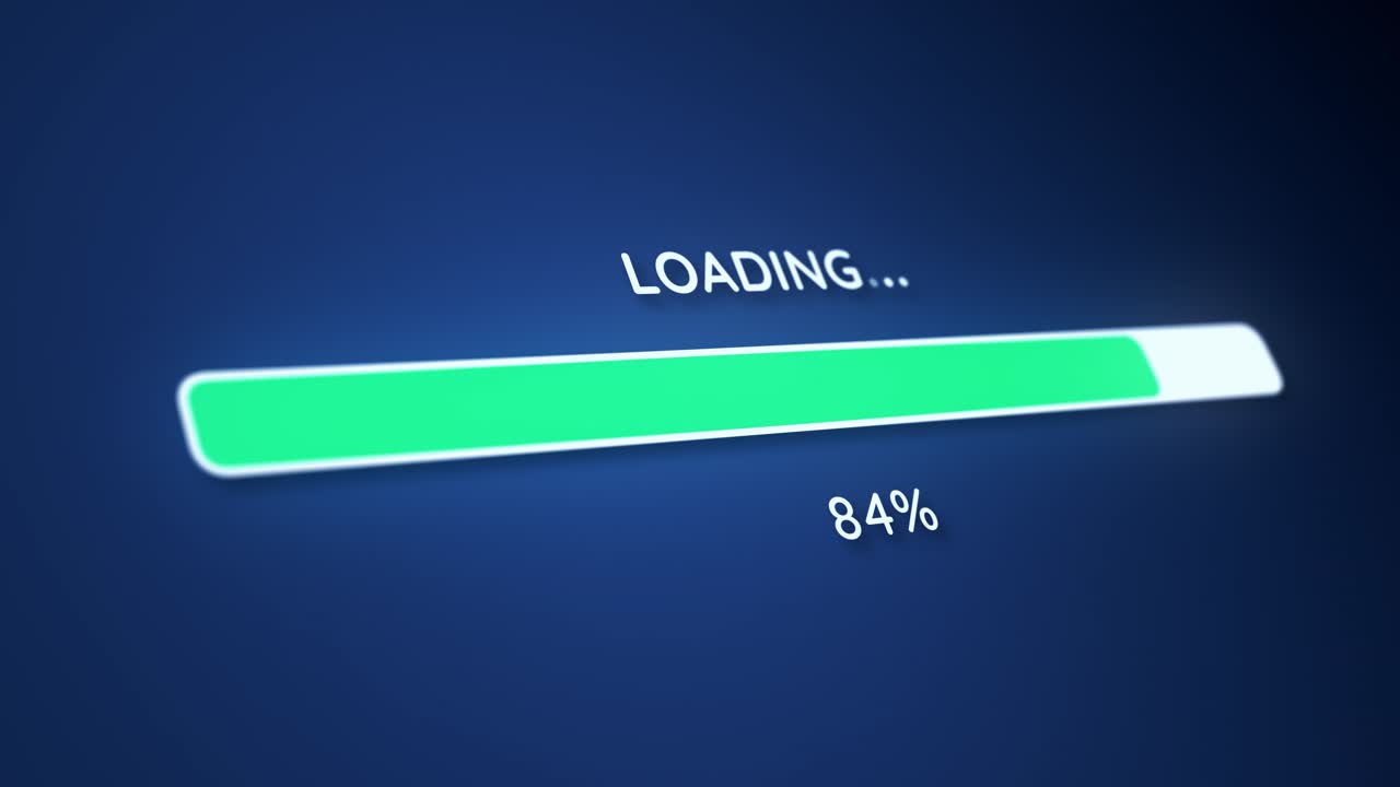 Digital Loading Progress Bar Animation with Percentage Display on Blue Screen