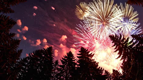 starry night fireworks over the forest
