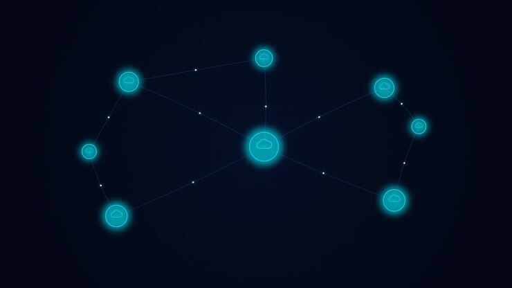 Digital Cloud Network Connection Animation on Dark Background