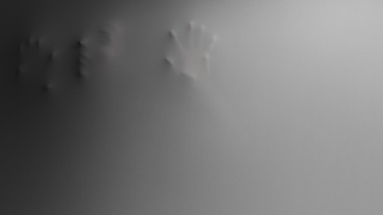 A creepy silhouette of a woman appears from the white surface