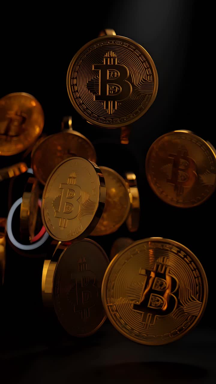 Animação de Bitcoin Dourado Girando em Fundo Escuro Cripto Cinematográfico 4K