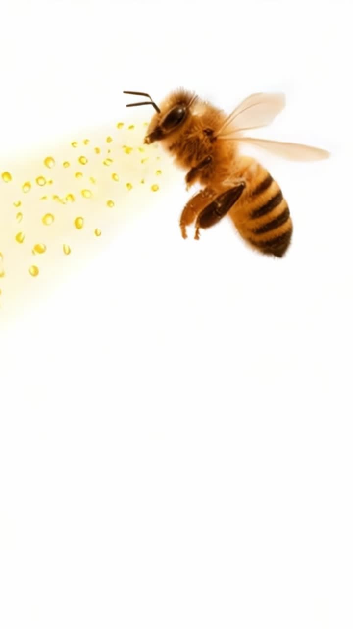 A close-up of a honeybee collecting and dispersing pollen, showcasing its important role in pollination and the intricate details of its anatomy and behavior