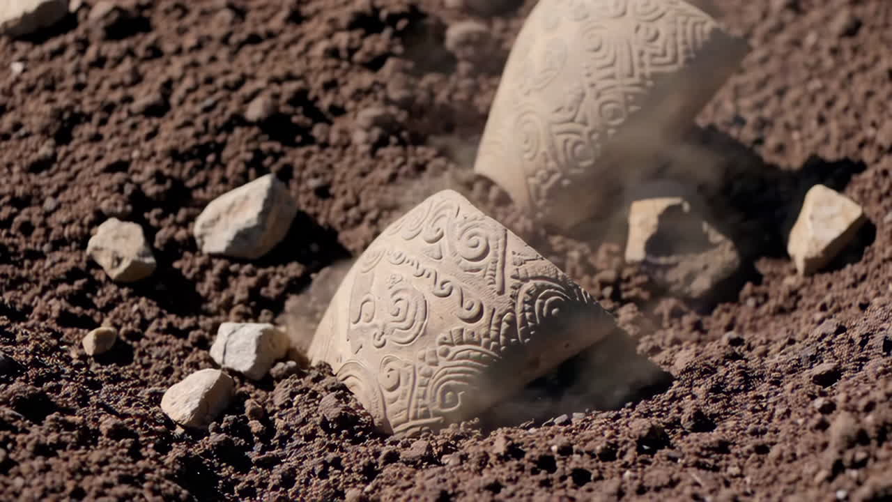 Broken Ancient Pottery in Excavation Site