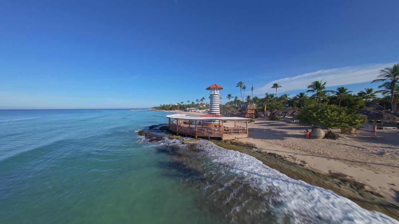 Faro de Bayahibe In Playa Dominicus On The Caribbean Coast Of The Dominican Republic. FPV Shot