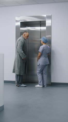 Nurse and senior patient go to elevator and call i 4k 2025 08 04 04 10 01 utc.mov | call, care, caucasian, clinic