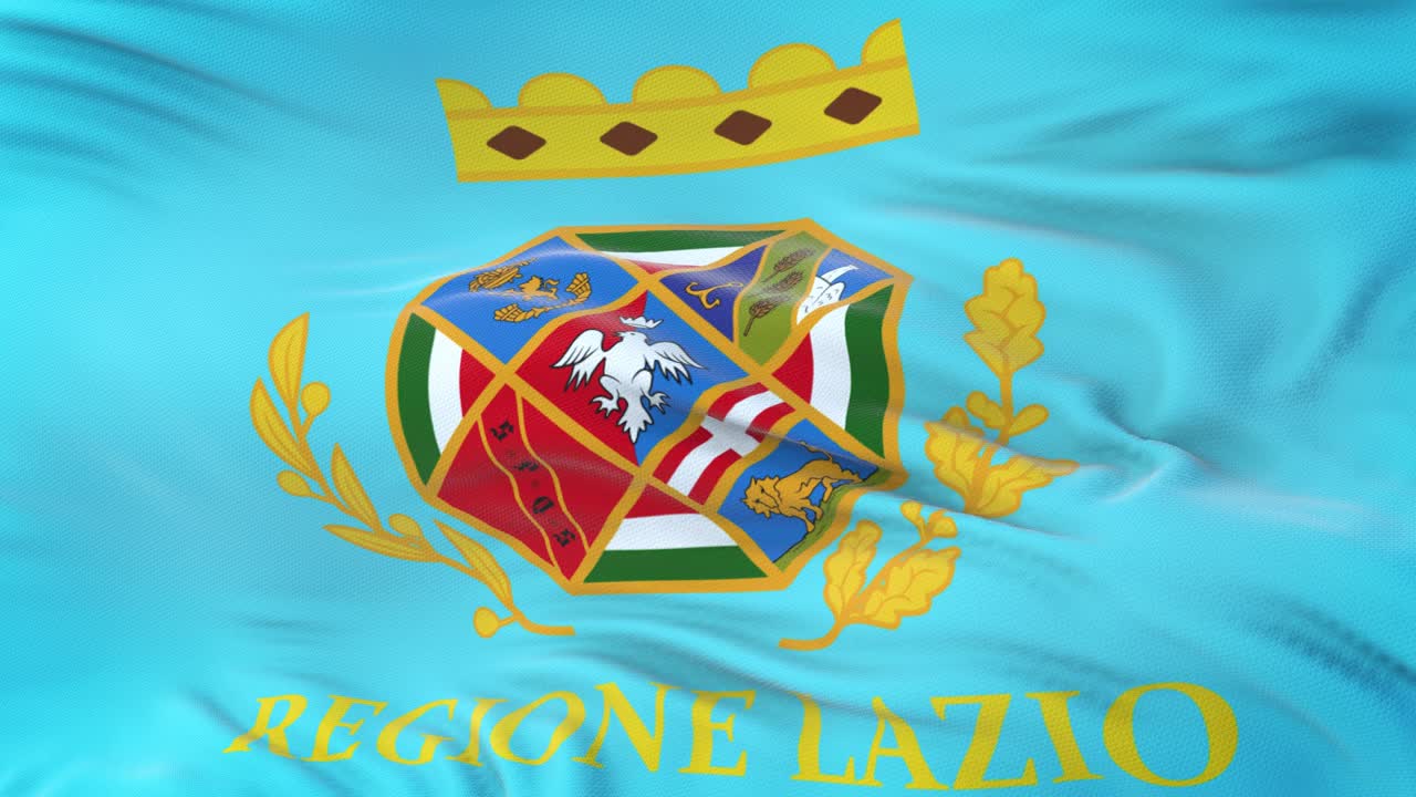 Lazio (Region of Italy) flag waving in the wind with highly detailed fabric texture. Seamless loop