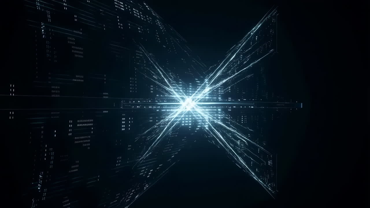 Abstract Digital Data Tunnel with Glowing Light Streaks