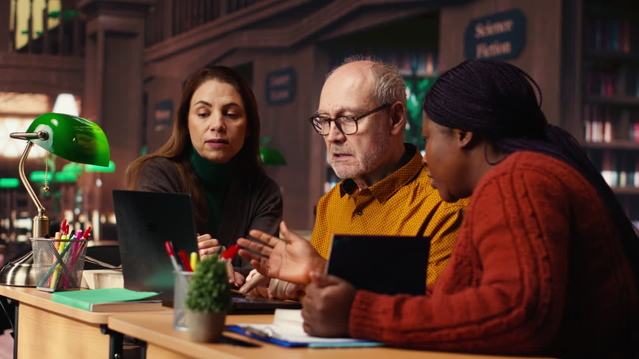 Group collaborating in a library