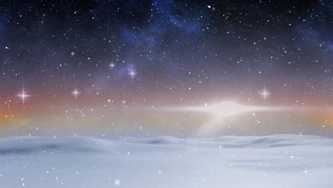 Animation-Von-Schnee,-Der-über-Den-Hintergrund-Der-Weihnachtlichen-Winterlandschaft-Fällt