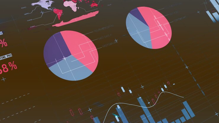 Animation of statistical data processing against grey background