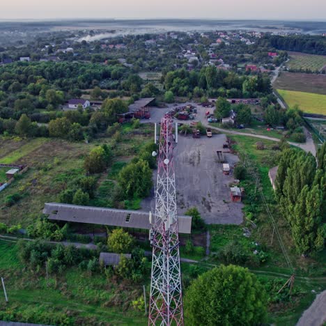 aerial view of a telecommunication tower in a rural area