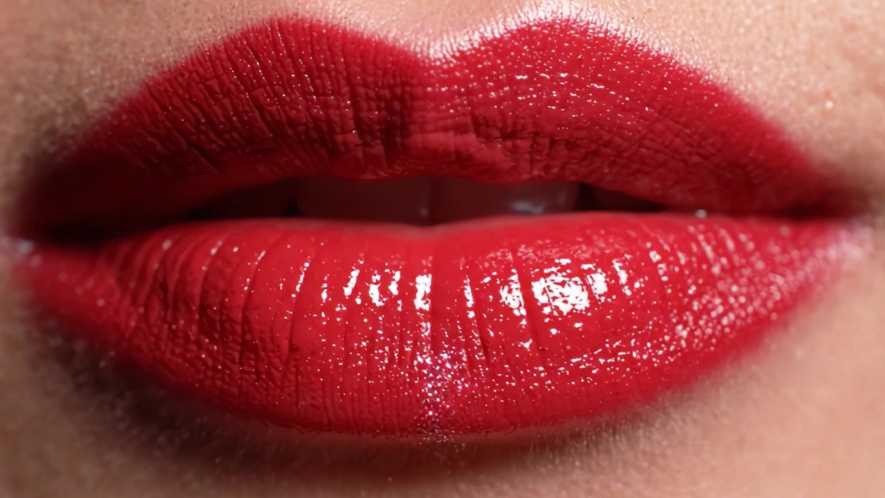 Um Close-Up Artístico de Lábios Vermelhos Deslumbrantes Exibindo Textura Brilhante e Formato Perfeito em uma Exibição Deslumbrante de Imagens de Beleza.
